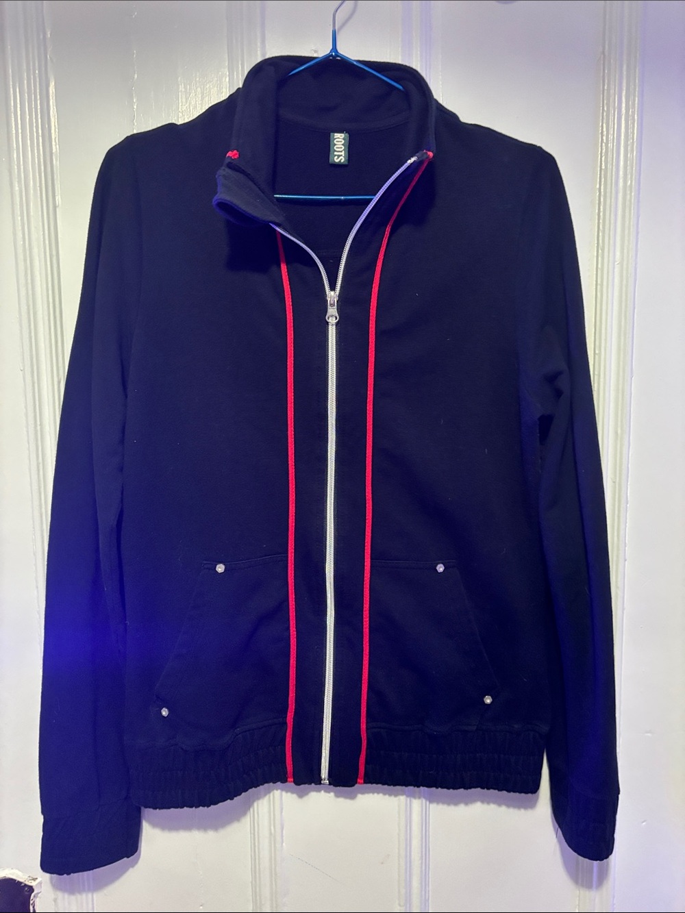 Roots Black Jacket with Red Trim and Silver Zip
